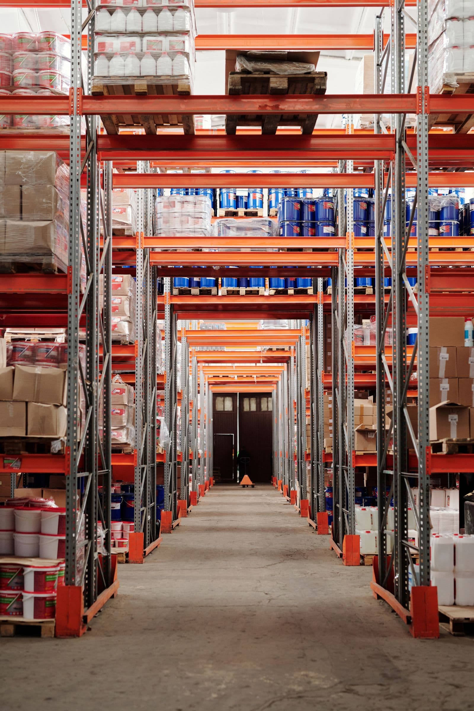 Rows of organized shelving in a modern storage warehouse